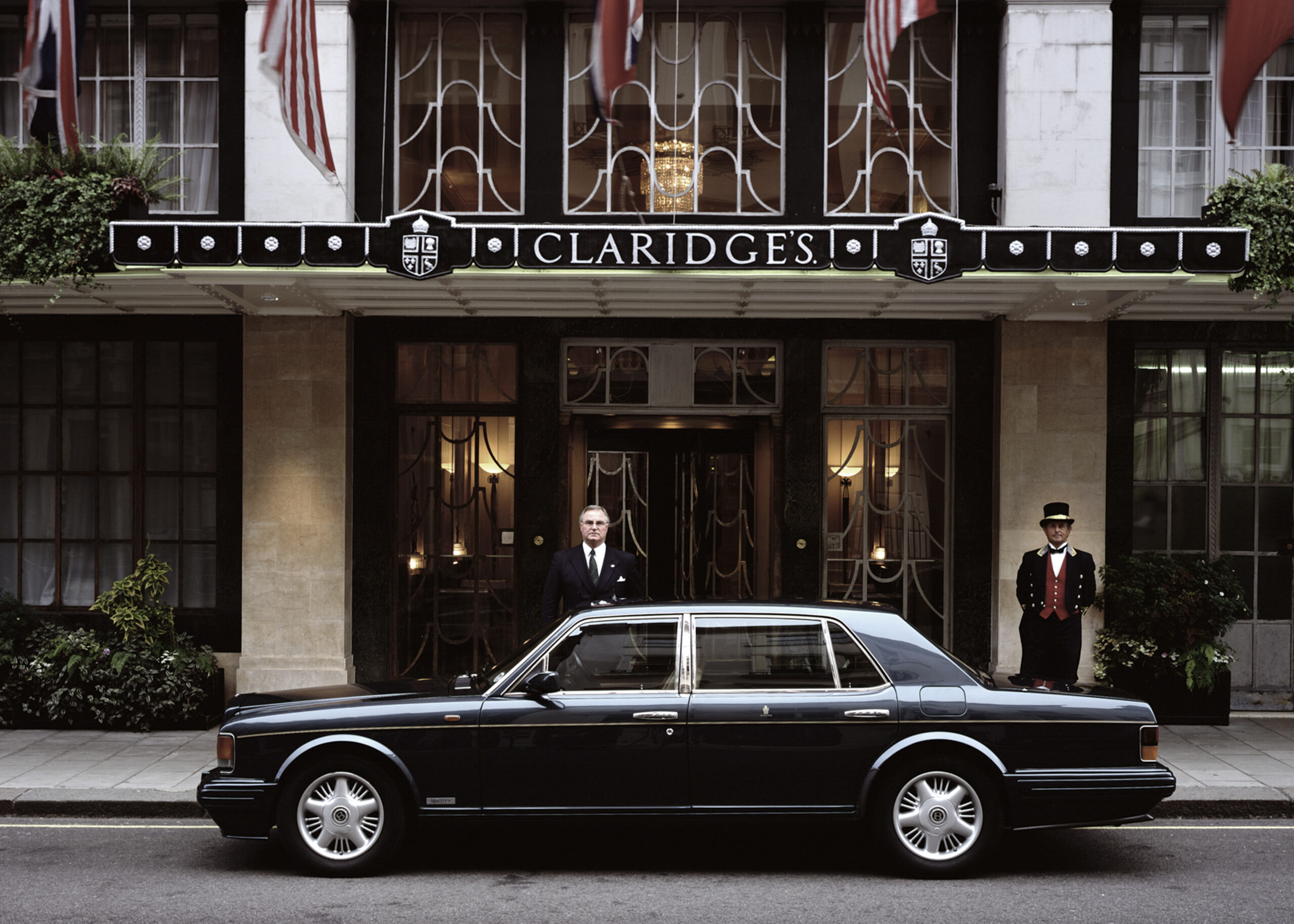 Bentley outside Claridges with Chauffeur and Doorman