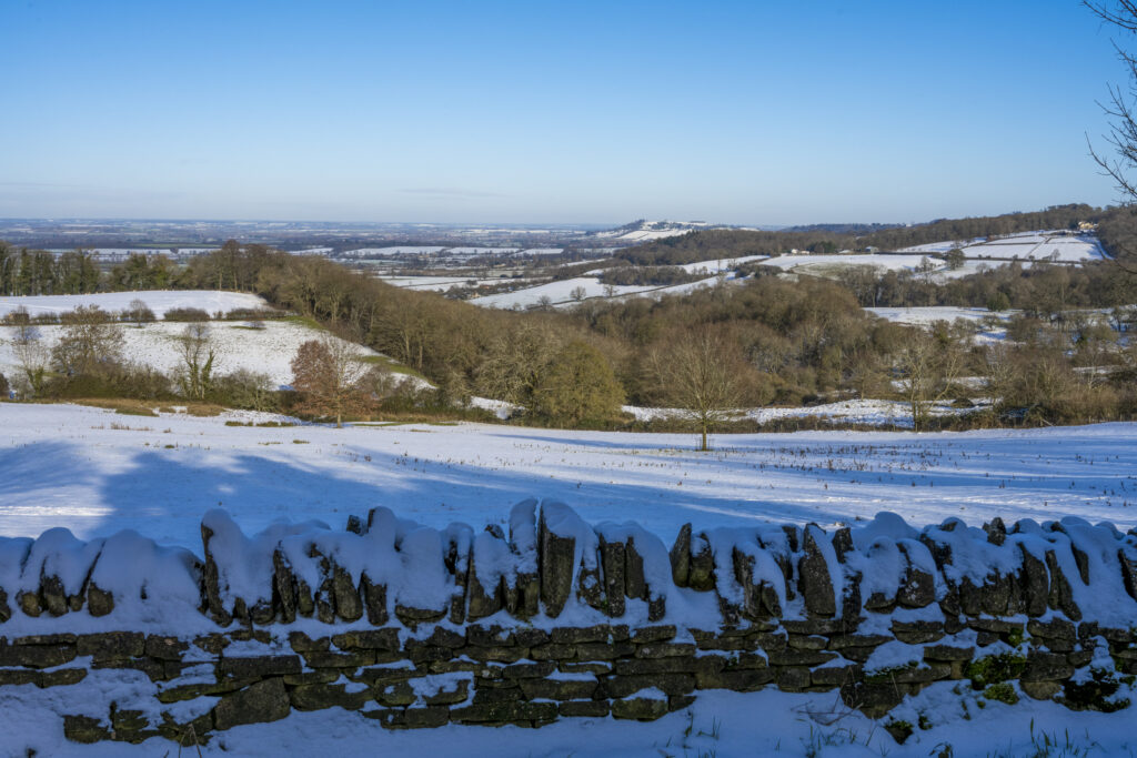 Cotswold landscape with layer of Snow